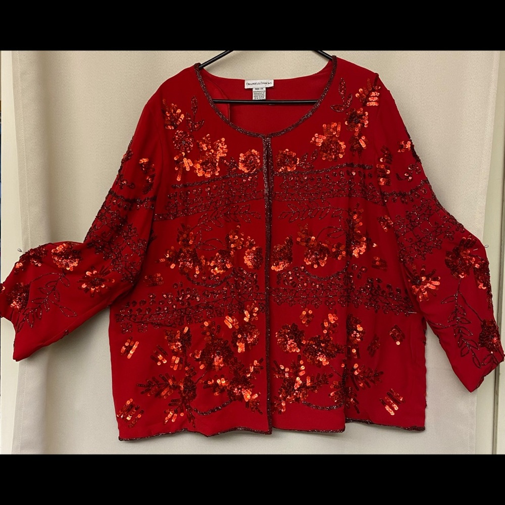 Size 2X Christmas Draper’s and Damon’s Red Sequined Jacket
